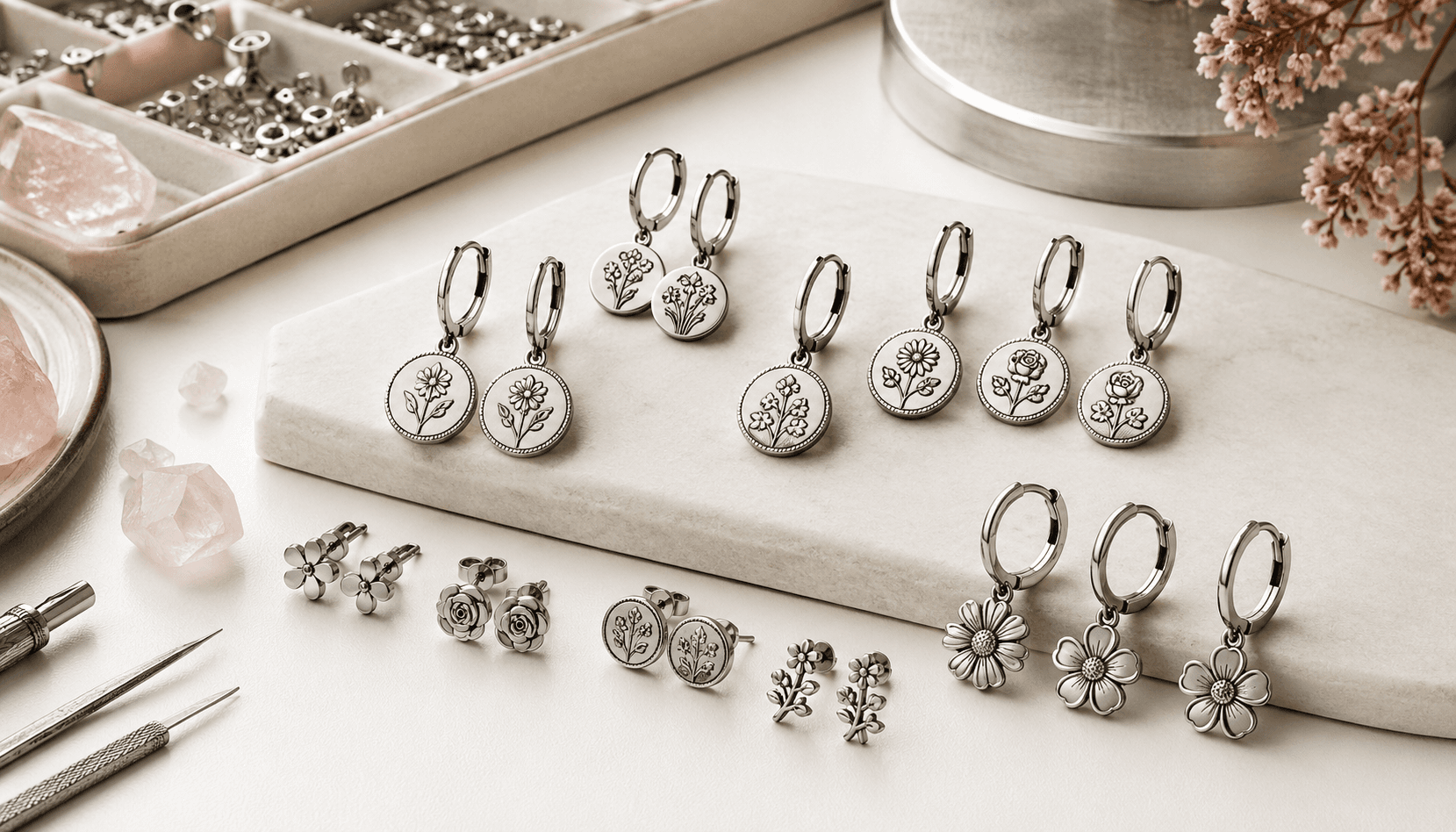 Exclusive Stainless Steel Birth Flower Earrings for Industry Solutions