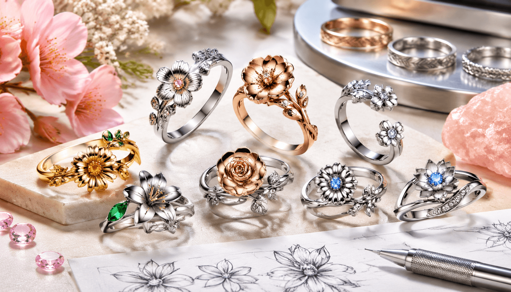 Timeless Seasonal Elegance: Custom Stainless Steel Birth Flower Rings