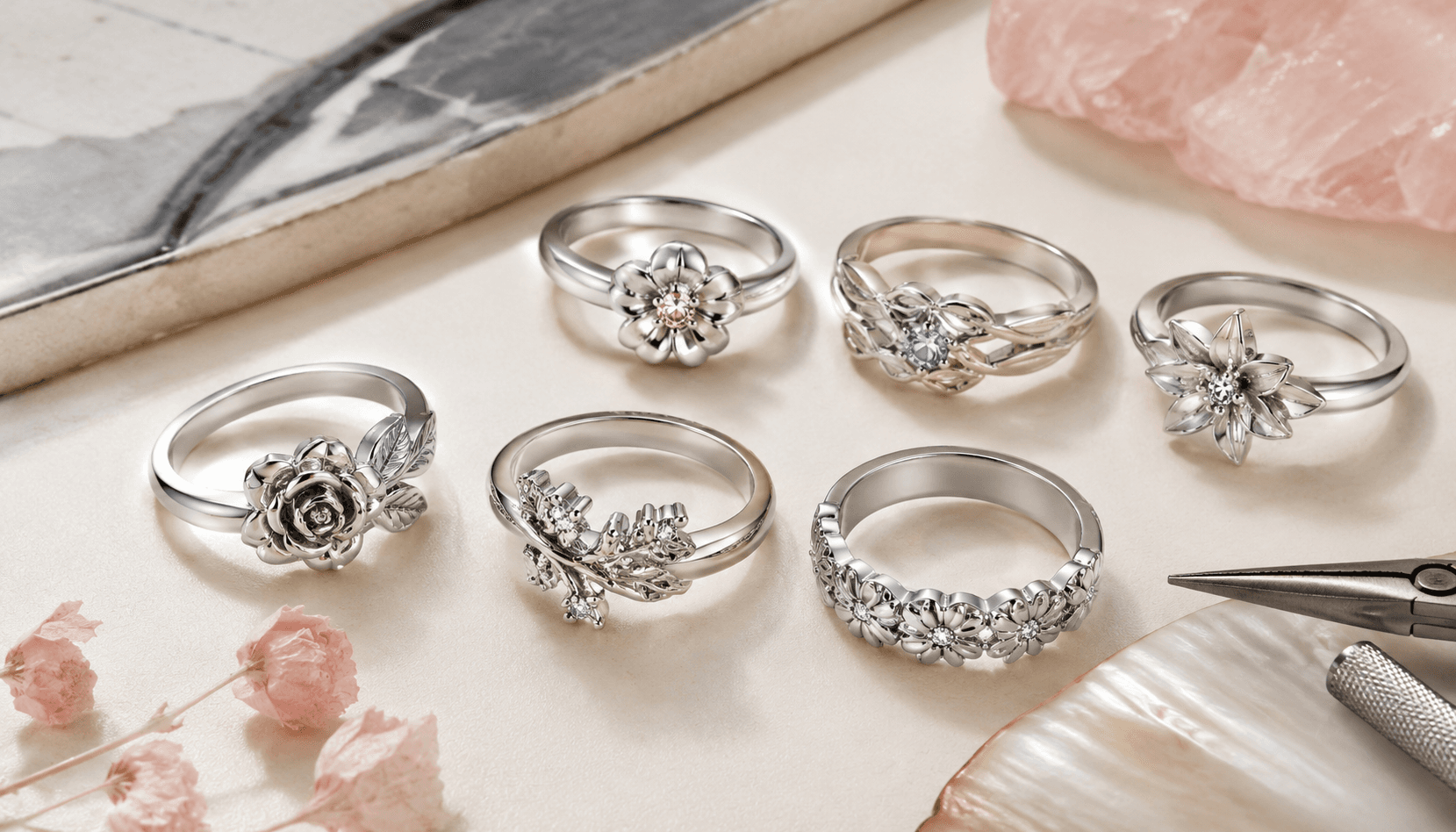 Timeless Blossoms: Festive Birth Flower Rings in Stainless Steel