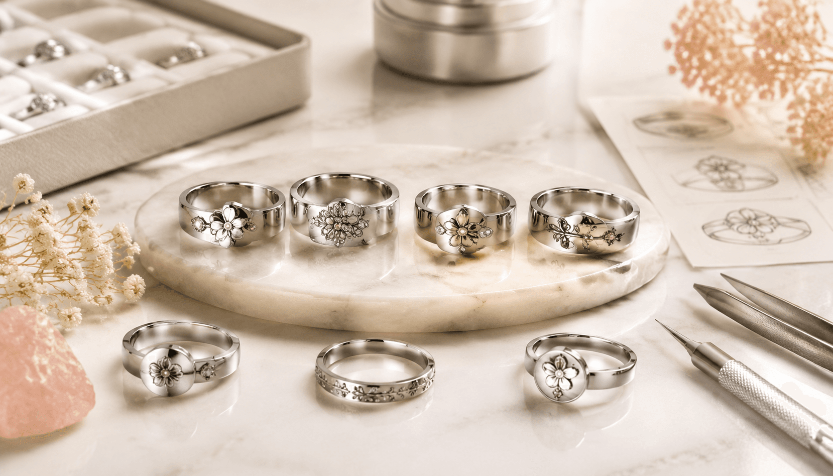 Festive Elegance: Bespoke Birth Flower Rings in Stainless Steel