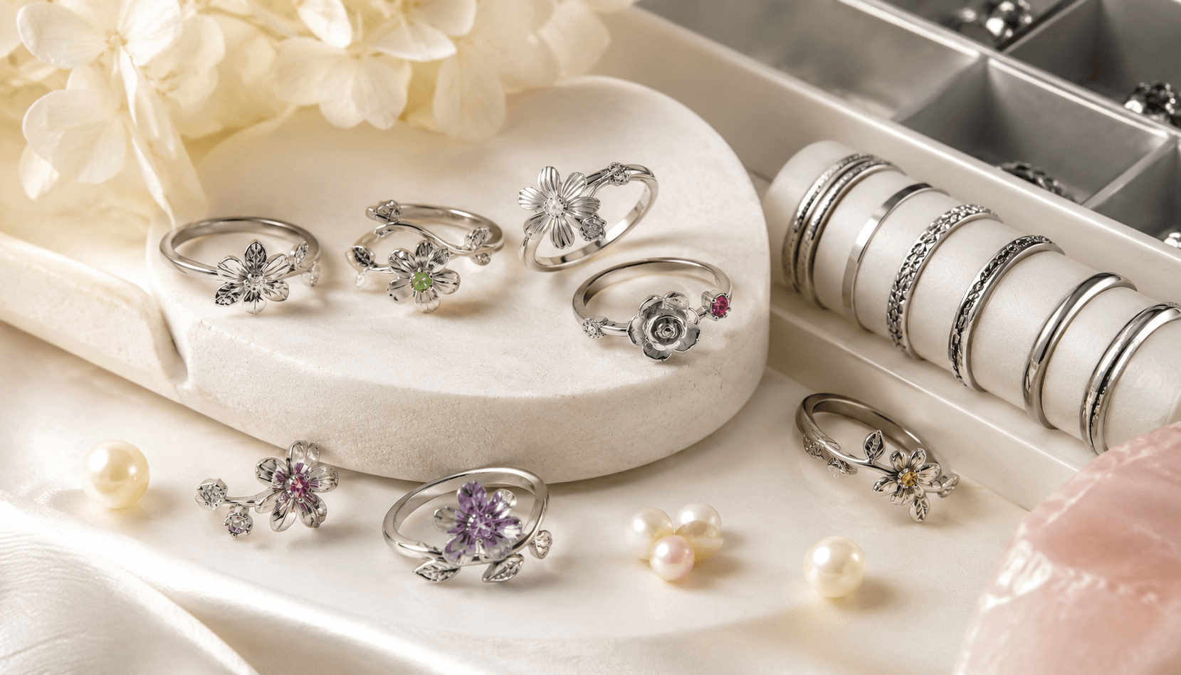 Timeless Blossoms: Festive Custom Birth Flower Rings in Stainless Steel