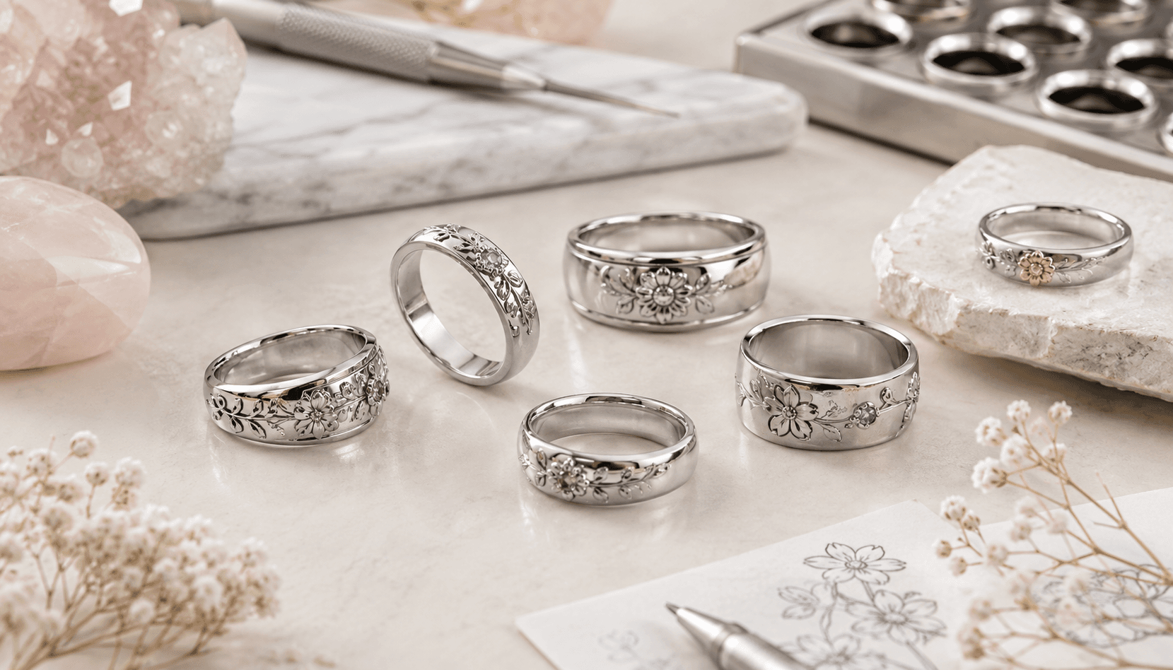 Timeless Seasons: Bespoke Birth Flower Rings in Stainless Steel