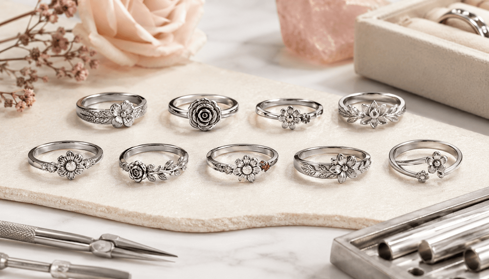 Timeless Florals: Seasonal Birth Flower Rings in Stainless Steel