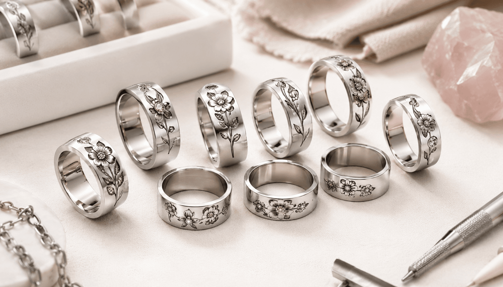 Seasonal Treasures: Custom Stainless Steel Birth Flower Rings
