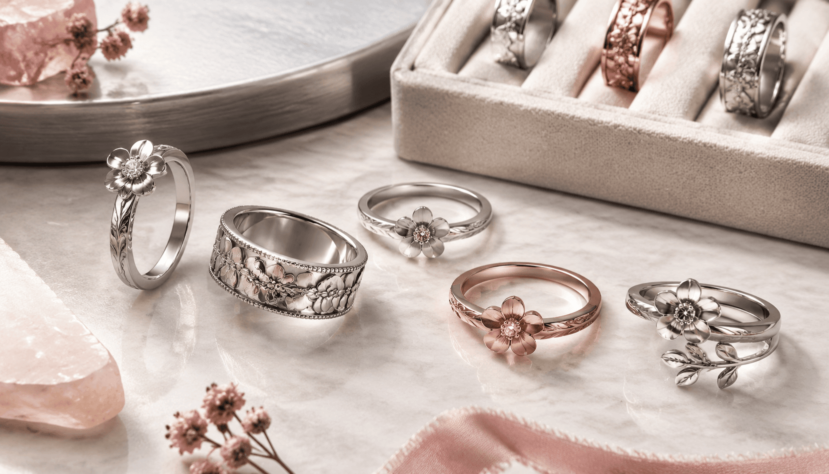 Festive Blooms in Steel: Limited-Time Custom Birth Flower Rings
