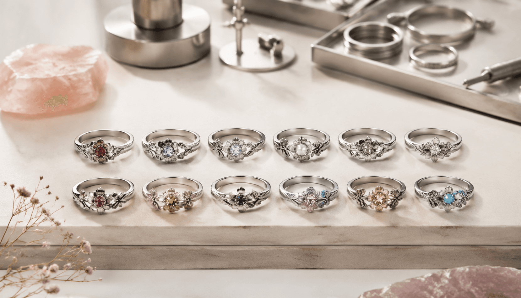 Timeless Elegance: Seasonal Birth Flower Rings in Stainless Steel