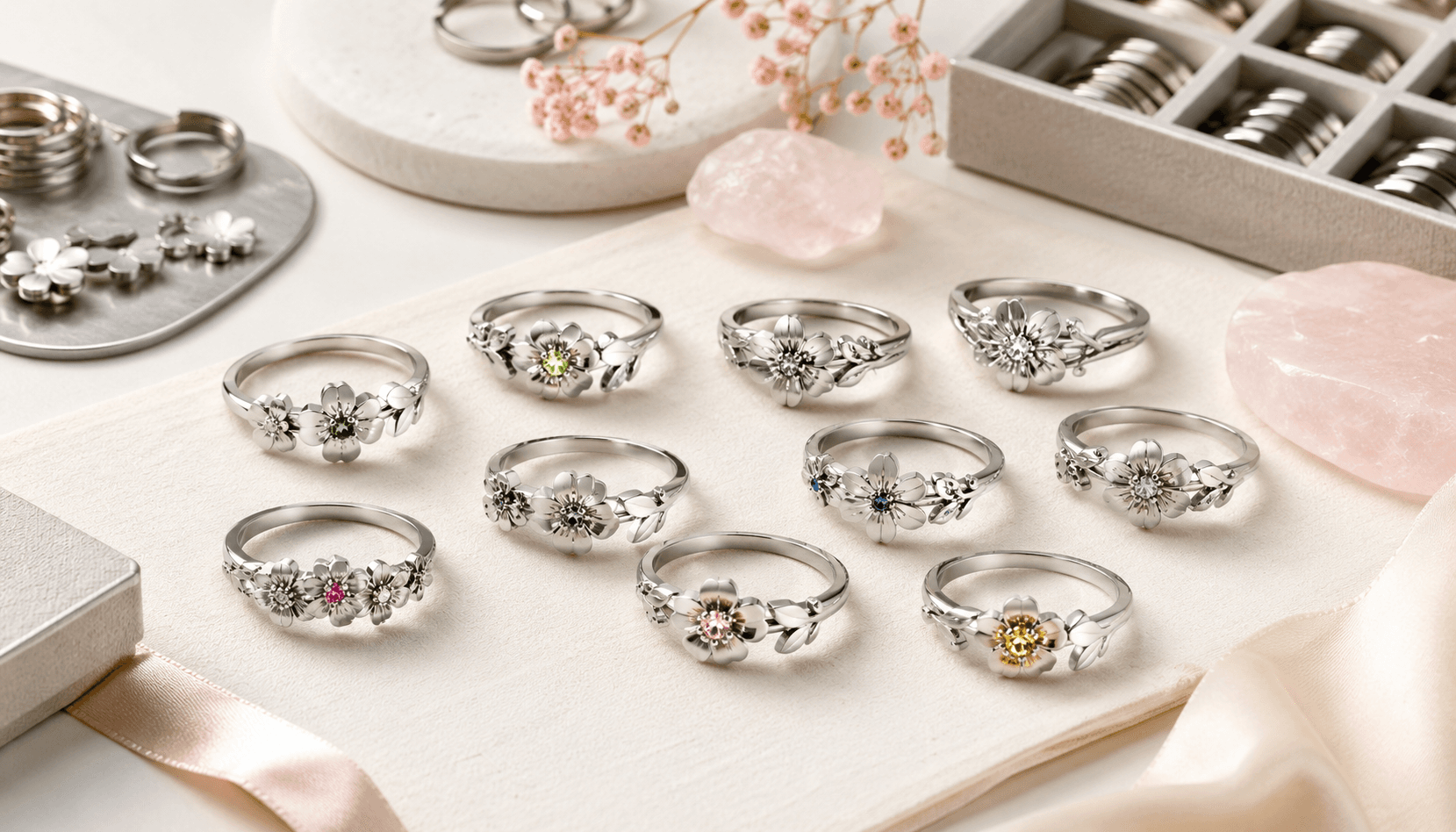 Timeless Florals in Festive Steel: 12-Month Keepsake Rings