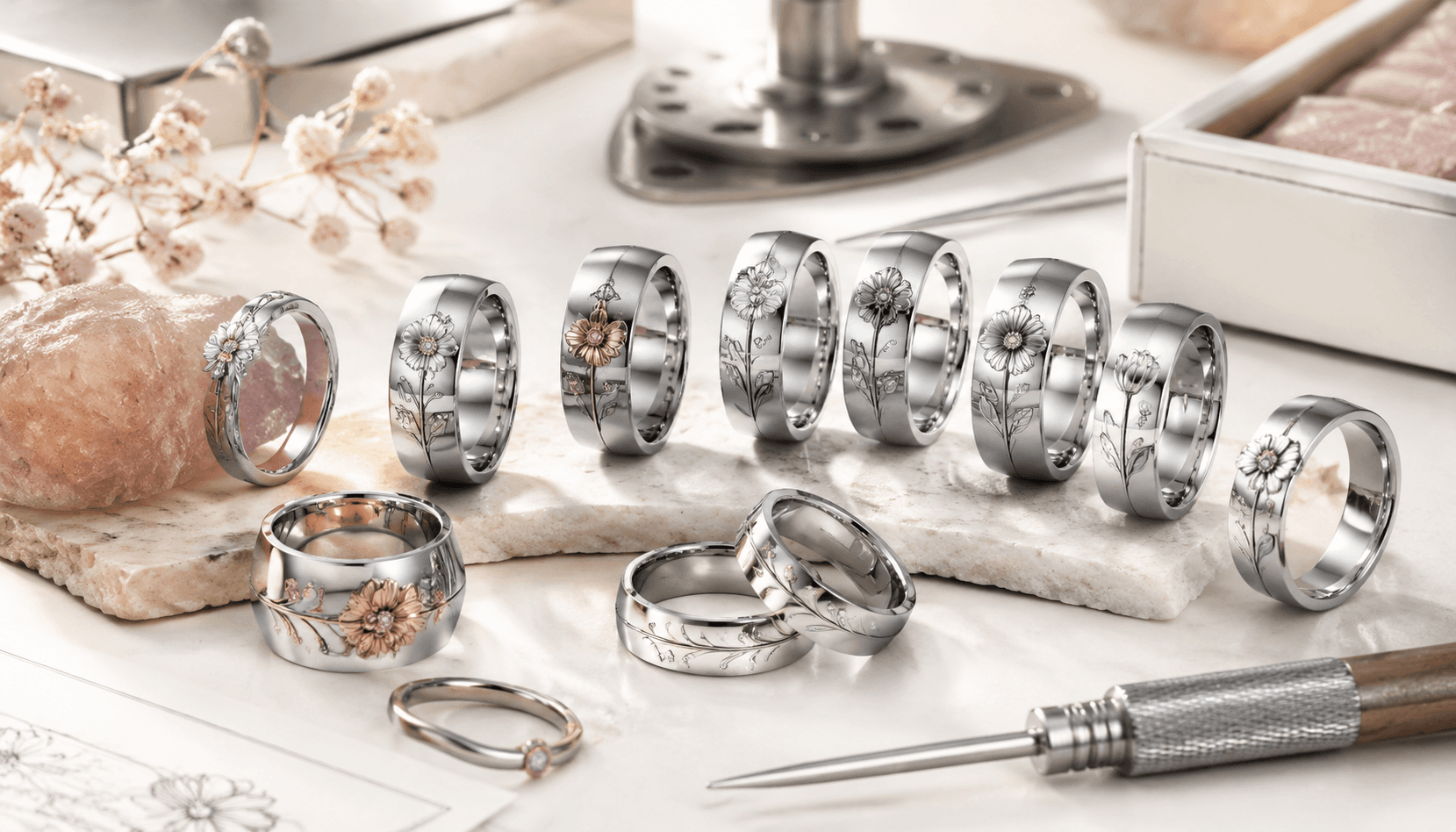 Seasonal Spotlight: Luxe Birth Flower Rings in Stainless Steel