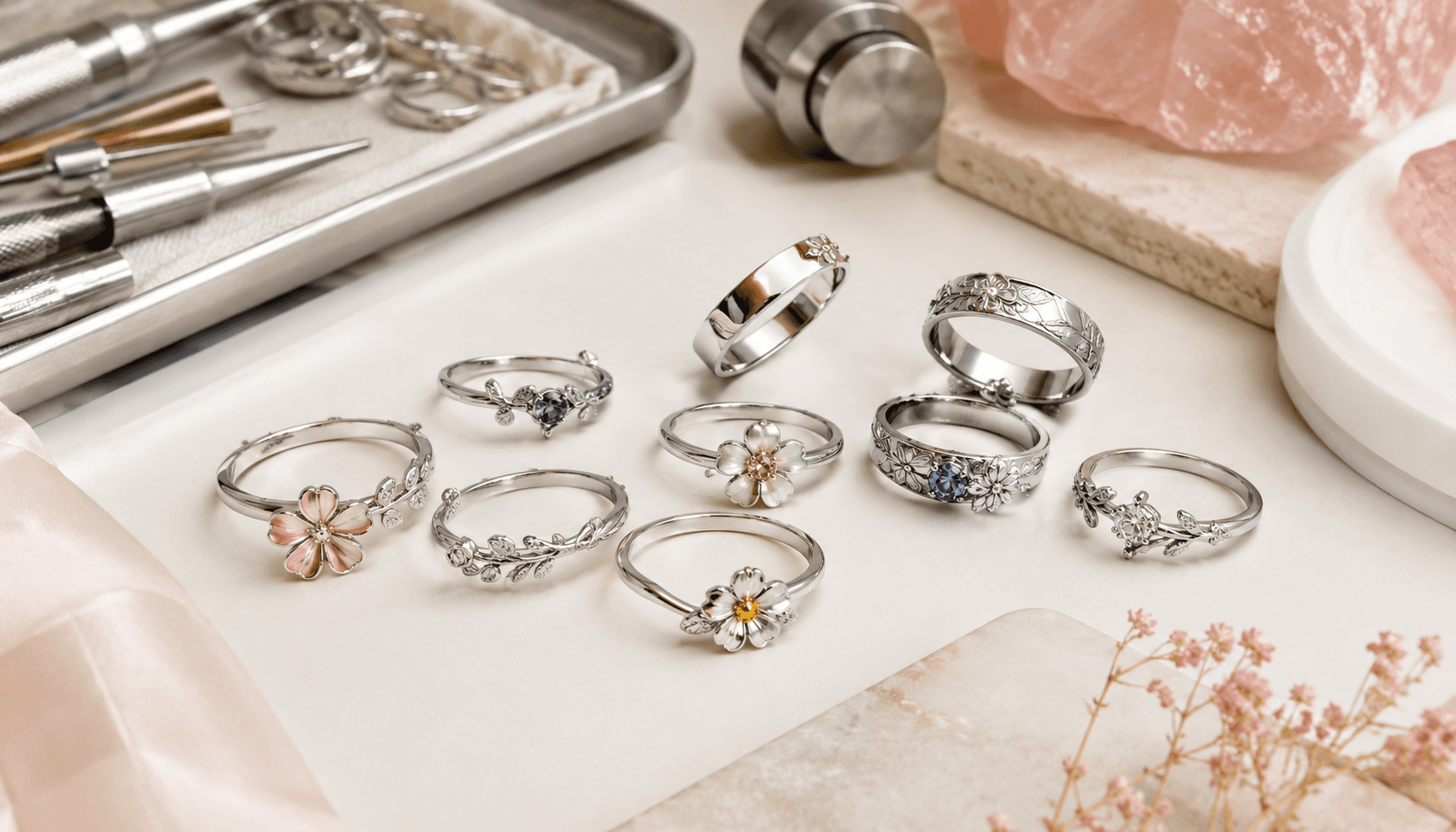 Seasonal Signature Rings: Custom Birth Flower Elegance