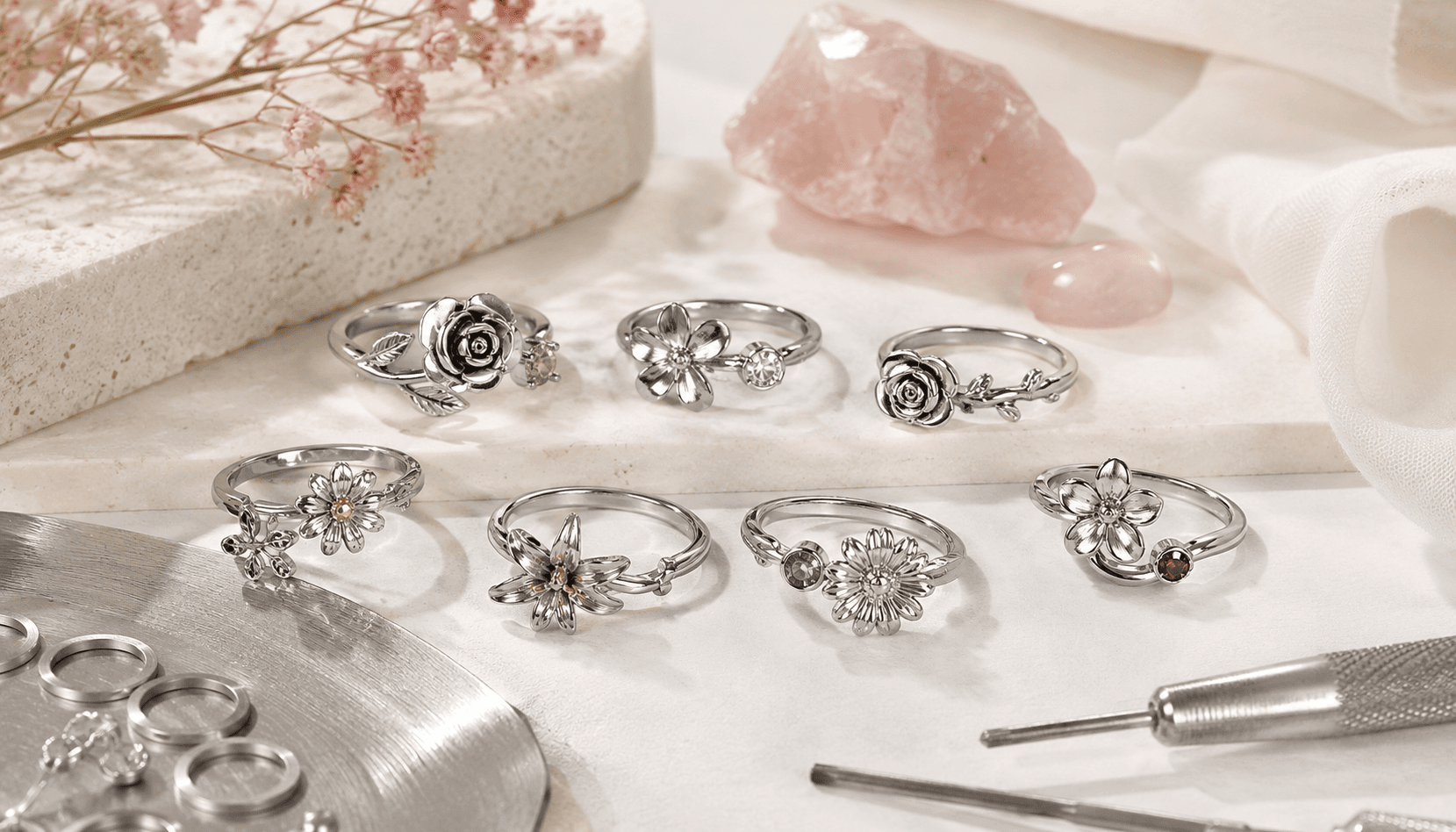 Seasonal Elegance: Custom Stainless Steel Flower Rings