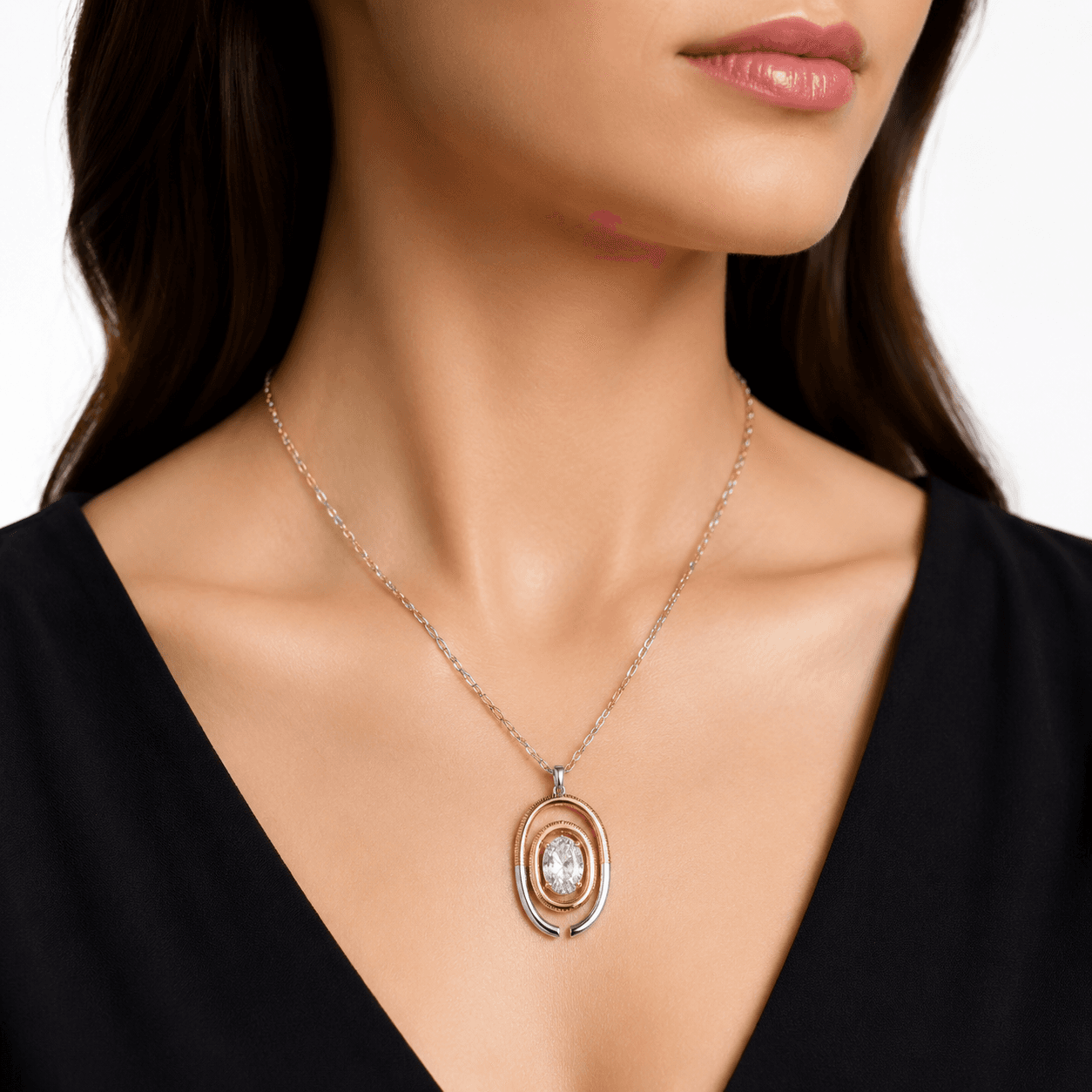 Lumière Arc Oval Necklace 1.34 ct Diamond Stainless Steel 5