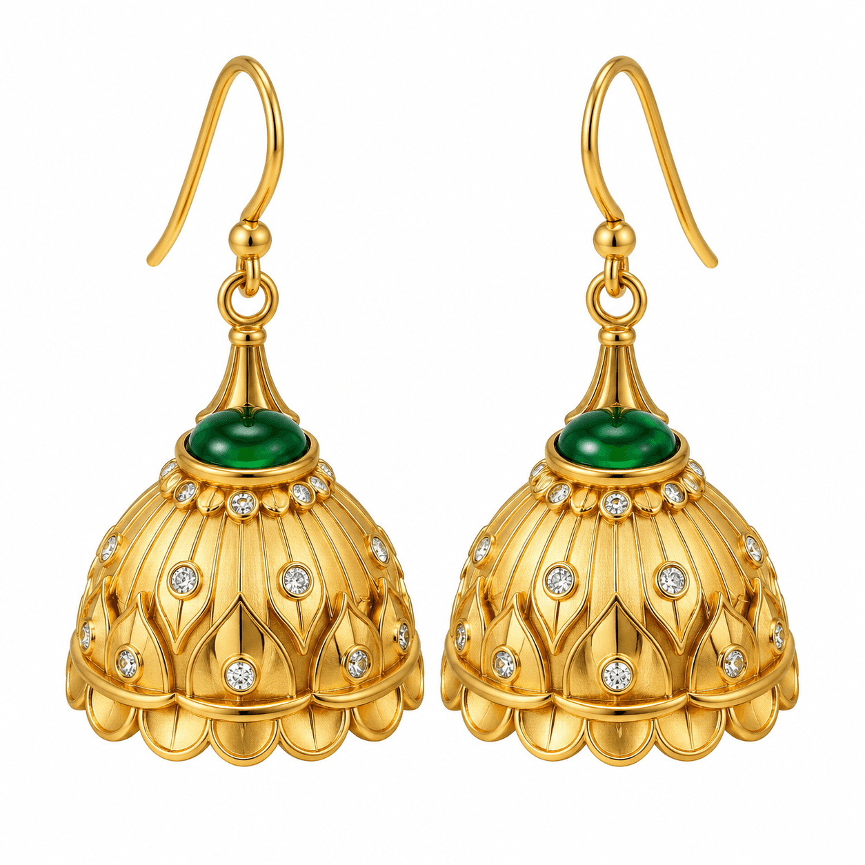 Smaragdgrüne Lotusblüten-Jhumka-Ohrringe