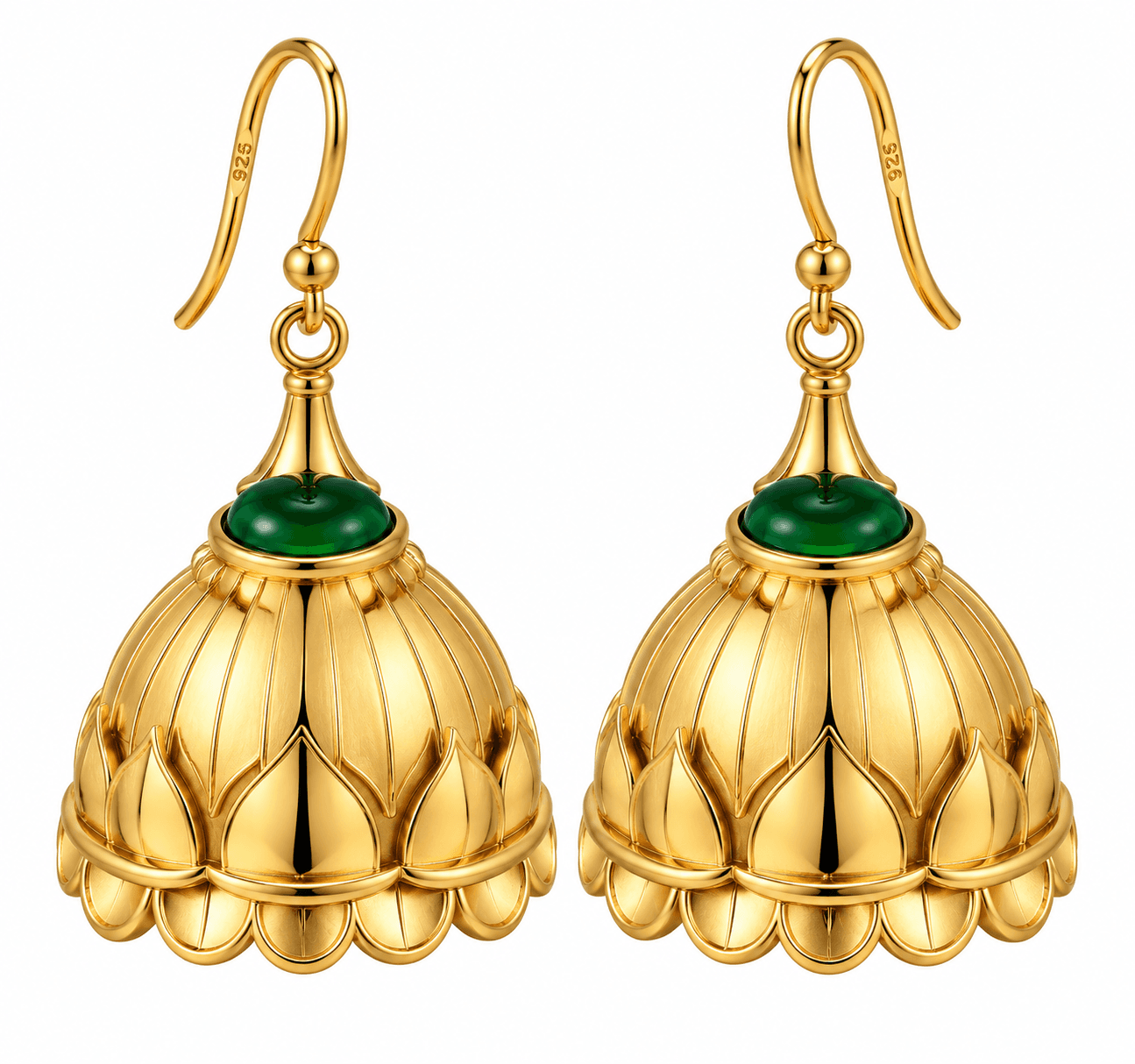 Smaragdgrüne Lotusblüten-Jhumka-Ohrringe - image 4