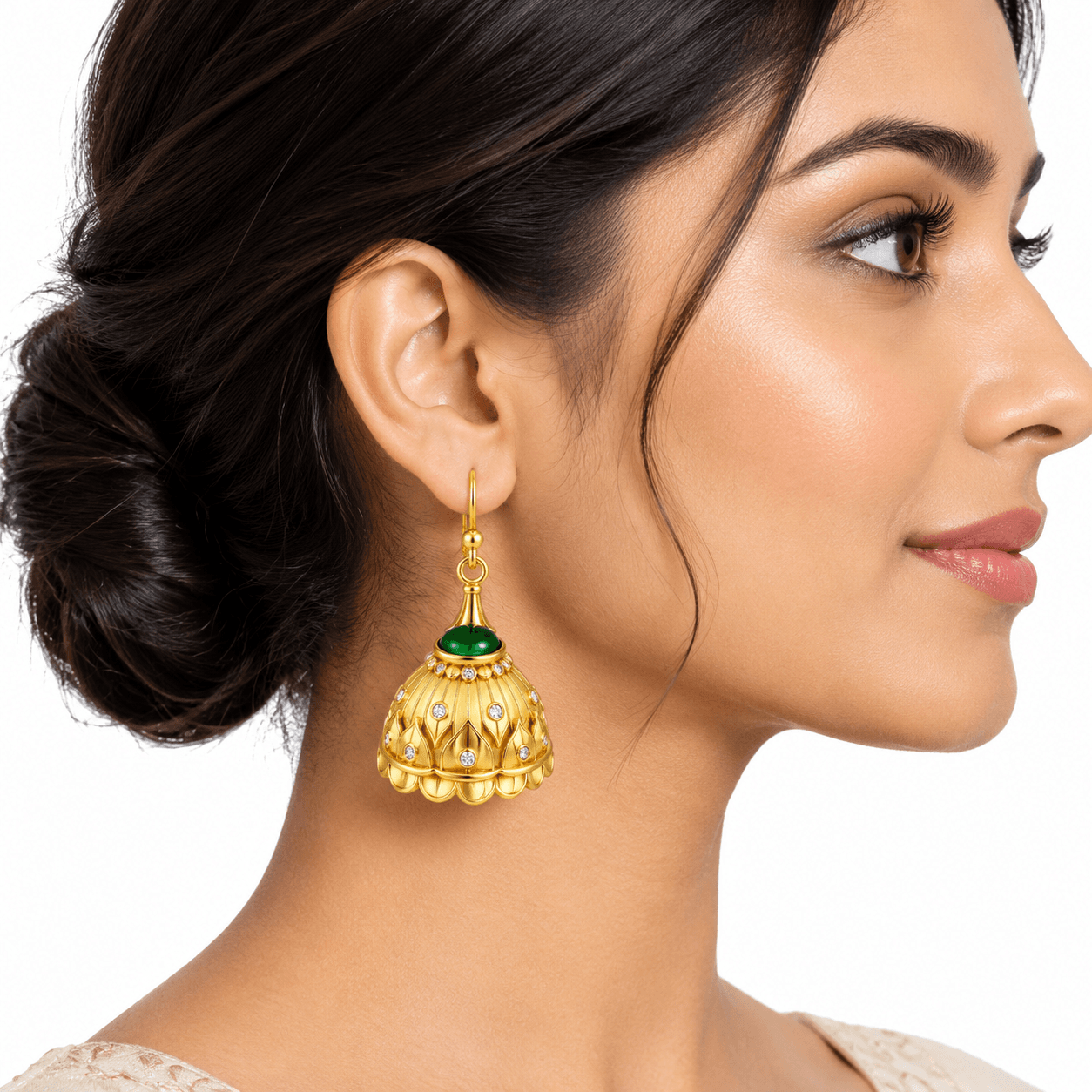 Smaragdgrüne Lotusblüten-Jhumka-Ohrringe - image 5