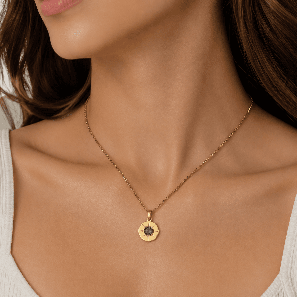Collar con charm de piedra de nacimiento de ginkgo lunar - image 5