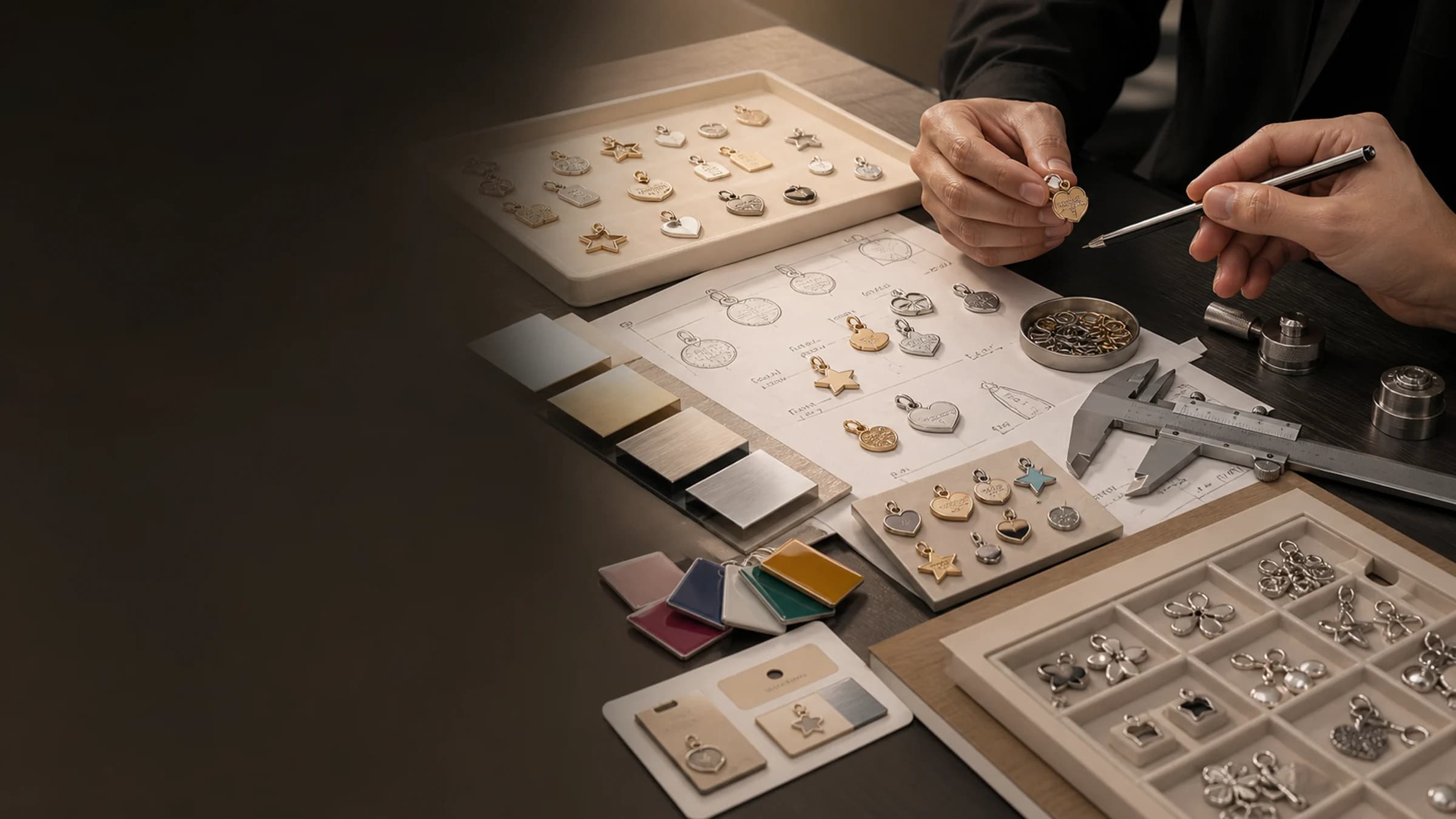 Jewelry samples and production notes prepared for B2B case review