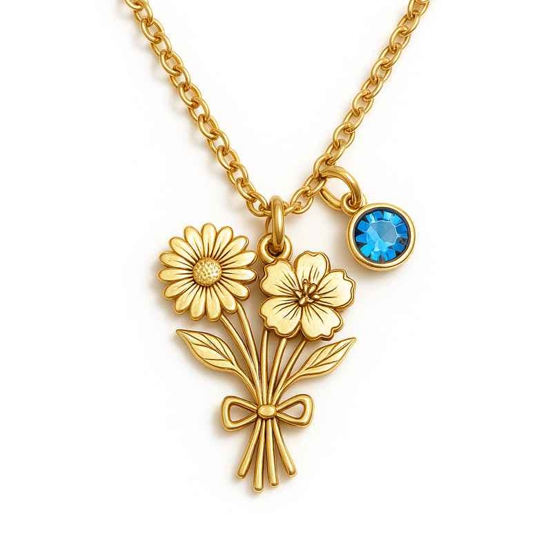 Custom Birthstone Charm Necklace in Stainless Steel