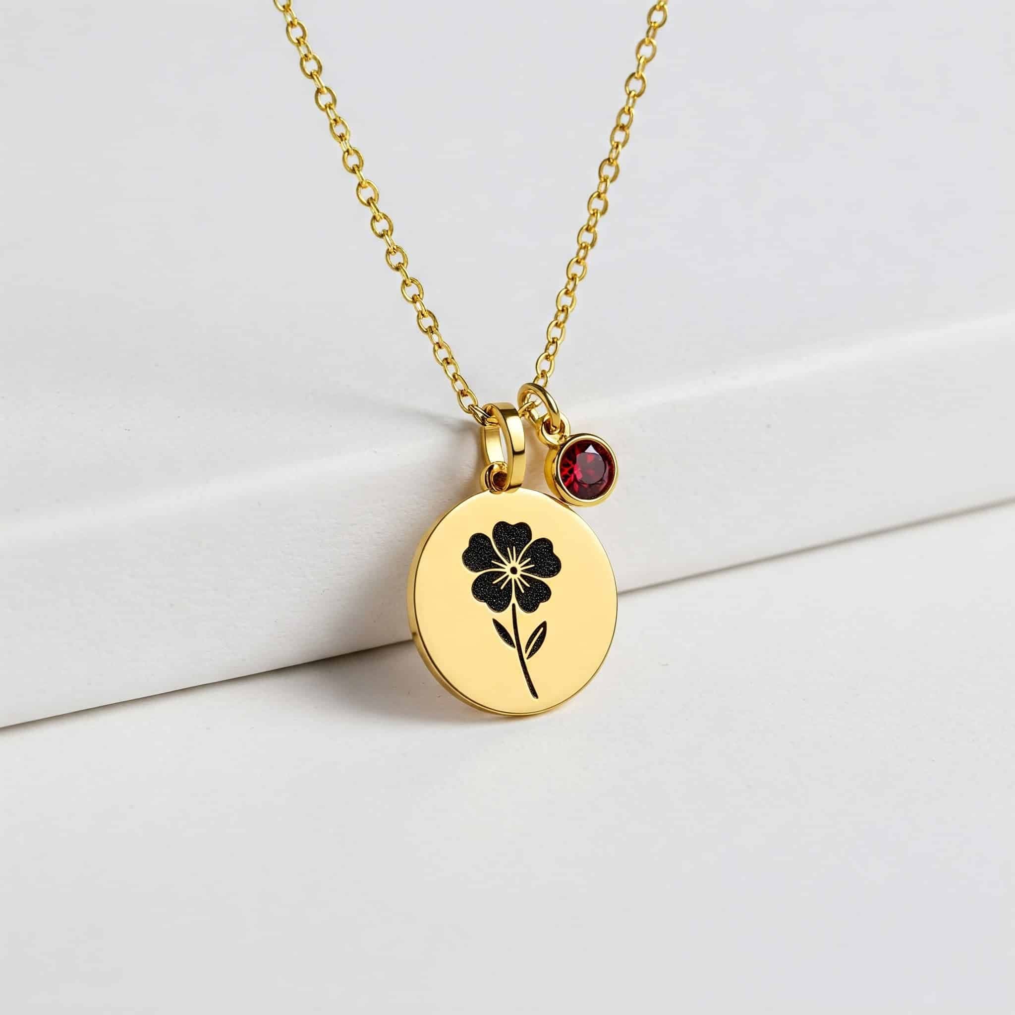 Gold Floral Gemstone Necklace Elegant Flower Pendant Women's Birthstone Charm