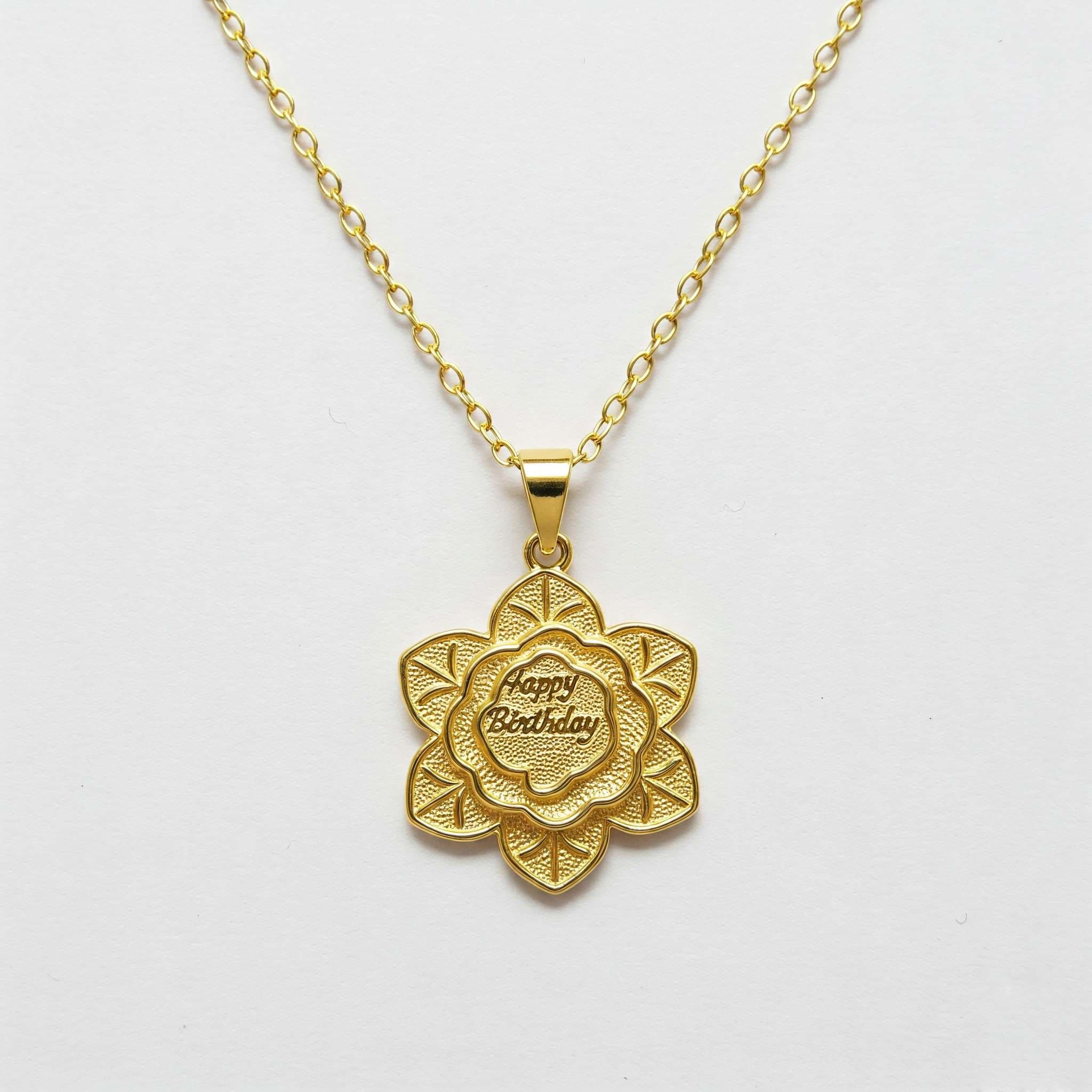Gold Flower Birthday Necklace Personalized Pendant Gift Custom Birth Month Charm