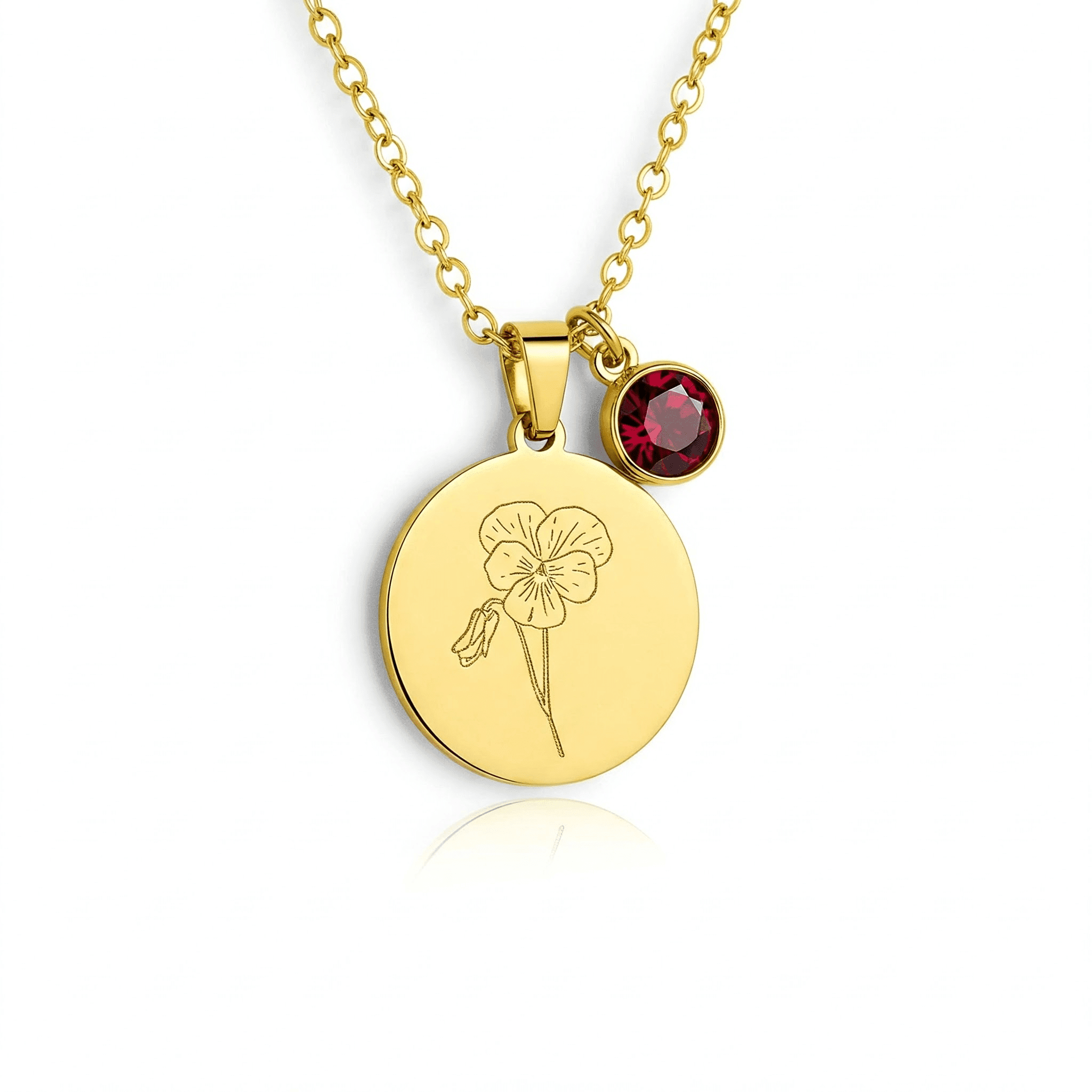 Custom Red Zircon Birth Month Flower Birthstone Charm Bouquet Necklace Women's Gift