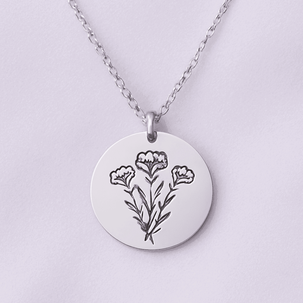 Carnation Birthday Flower Pendant Necklace