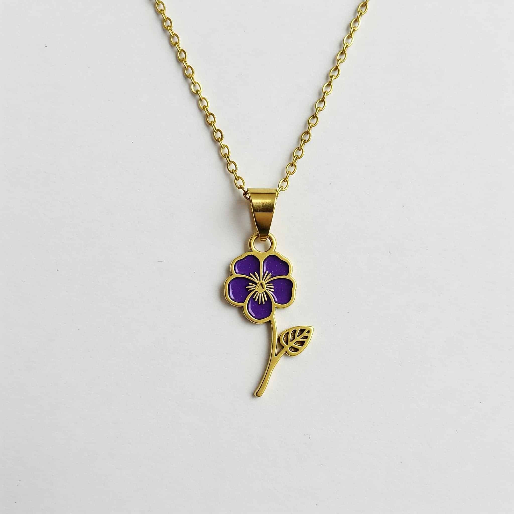 Violet flowers women's Custom Birth Month Flower Bouquet Necklace