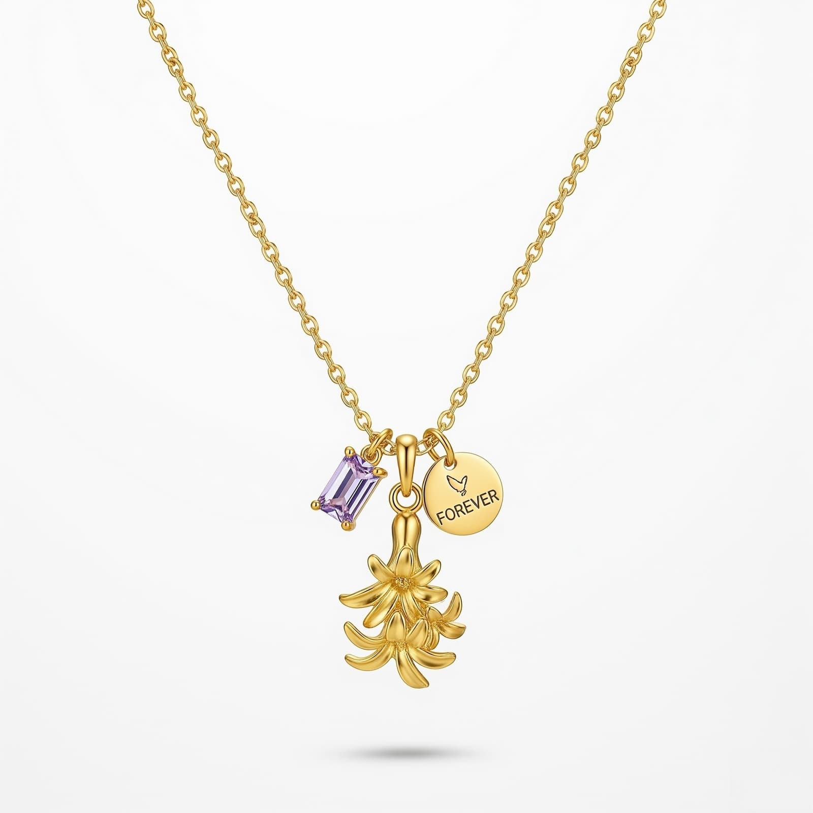 Custom Birth Month Flower Birthstone Charm Necklace Personalized Gold Pendant