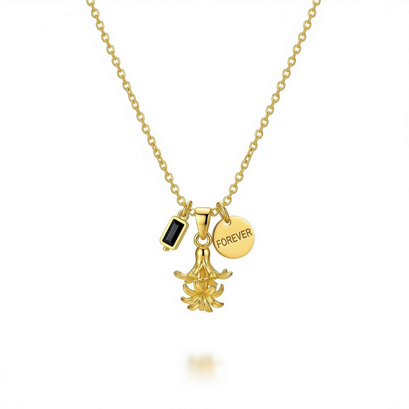 Custom Flower Birthstone Charm Necklace Personalized Gold Forever