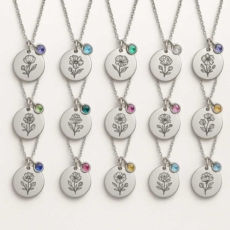 Celebrate the Season: Custom Floral & Birthstone Necklaces in Steel