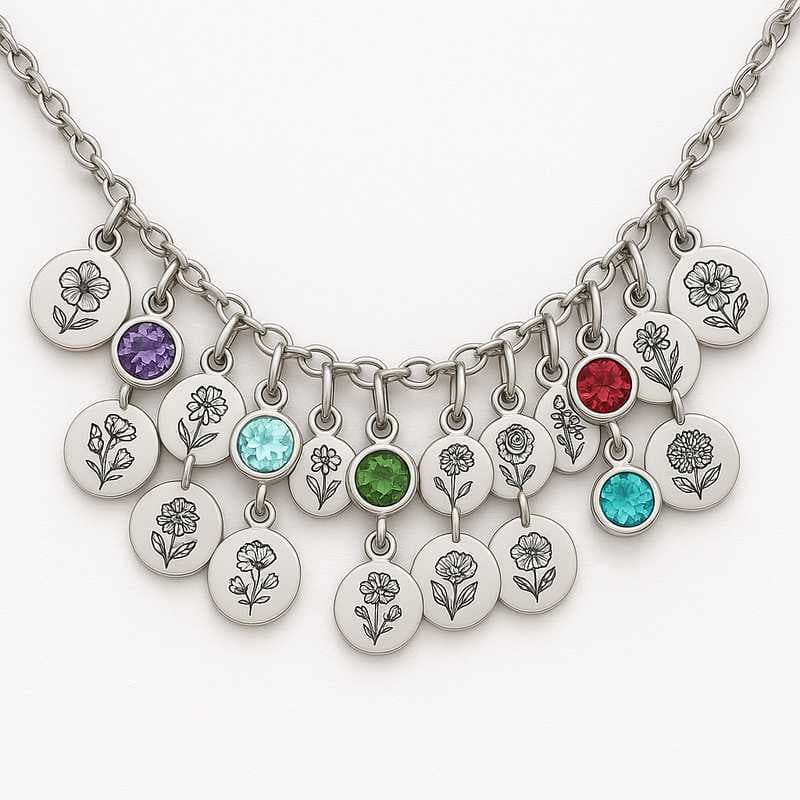 Seasonal Treasures: Custom Birthstone & Flower Charm Necklaces