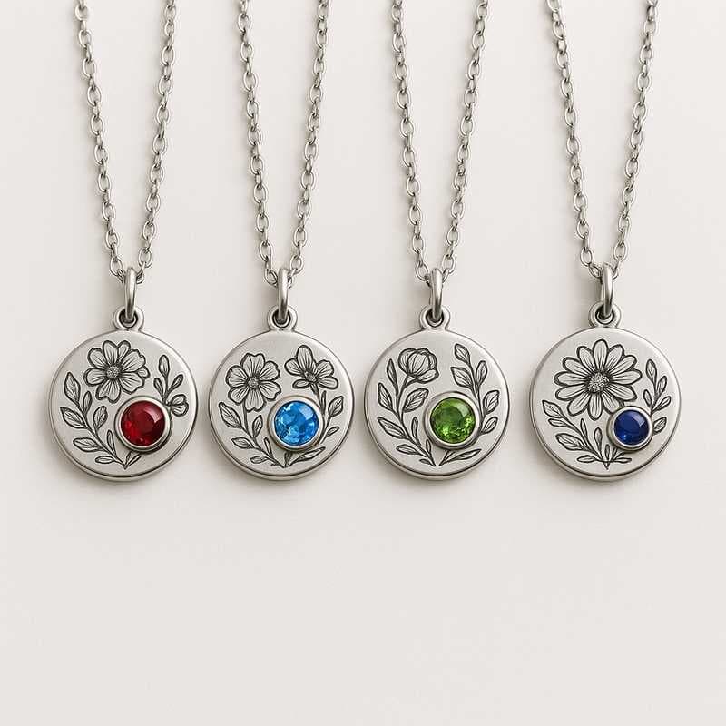 Gifting Seasons: Curated Floral & Birthstone Necklaces in Steel