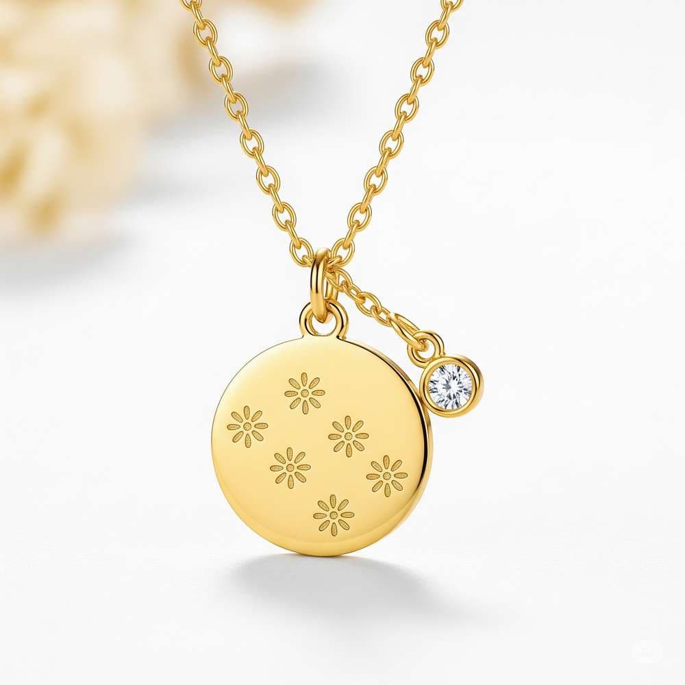 Custom Birth Month Flower Birthstone Charm Necklace Gold Floral Birthstone Pendant