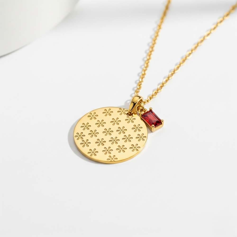 Elegant Custom Birthstone Charm Necklace Gold Floral Birthstone Jewelry Featuring Delicate