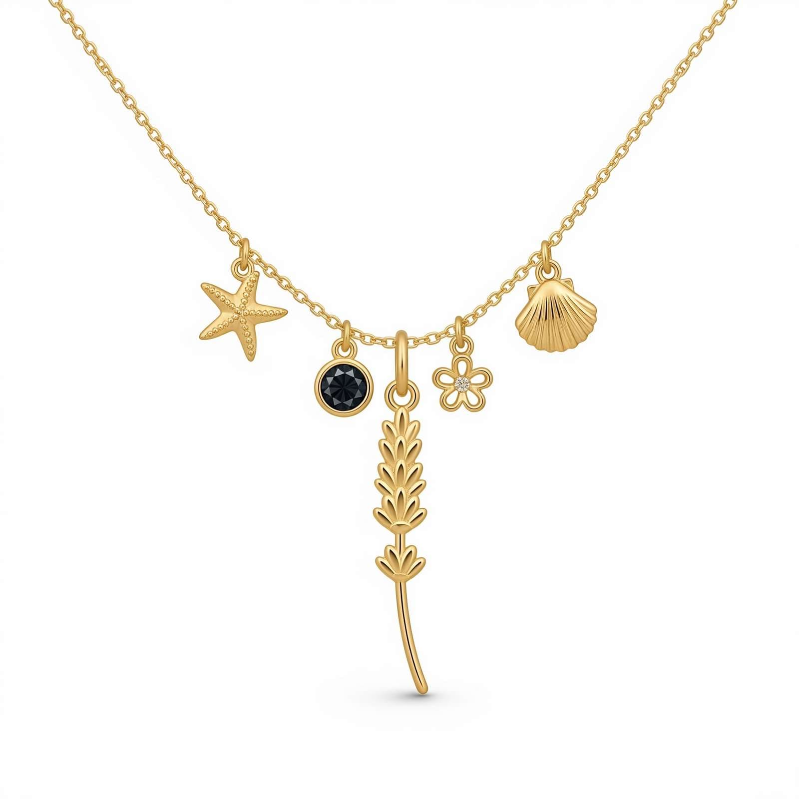 Collana con charm Gold Beach con ciondoli a forma di fiore con pietre di nascita personalizzate