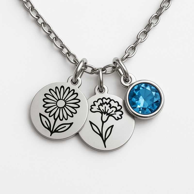 Precision Craftsmanship: Custom Birth Month Flower & Birthstone Charms in Stainless Steel