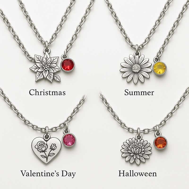 Seasonal Spark: Limited-Edition Floral & Gem Charm Necklaces