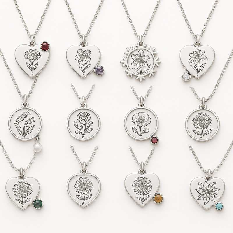 Charm the Holidays: Custom Floral & Gem Birth Necklaces