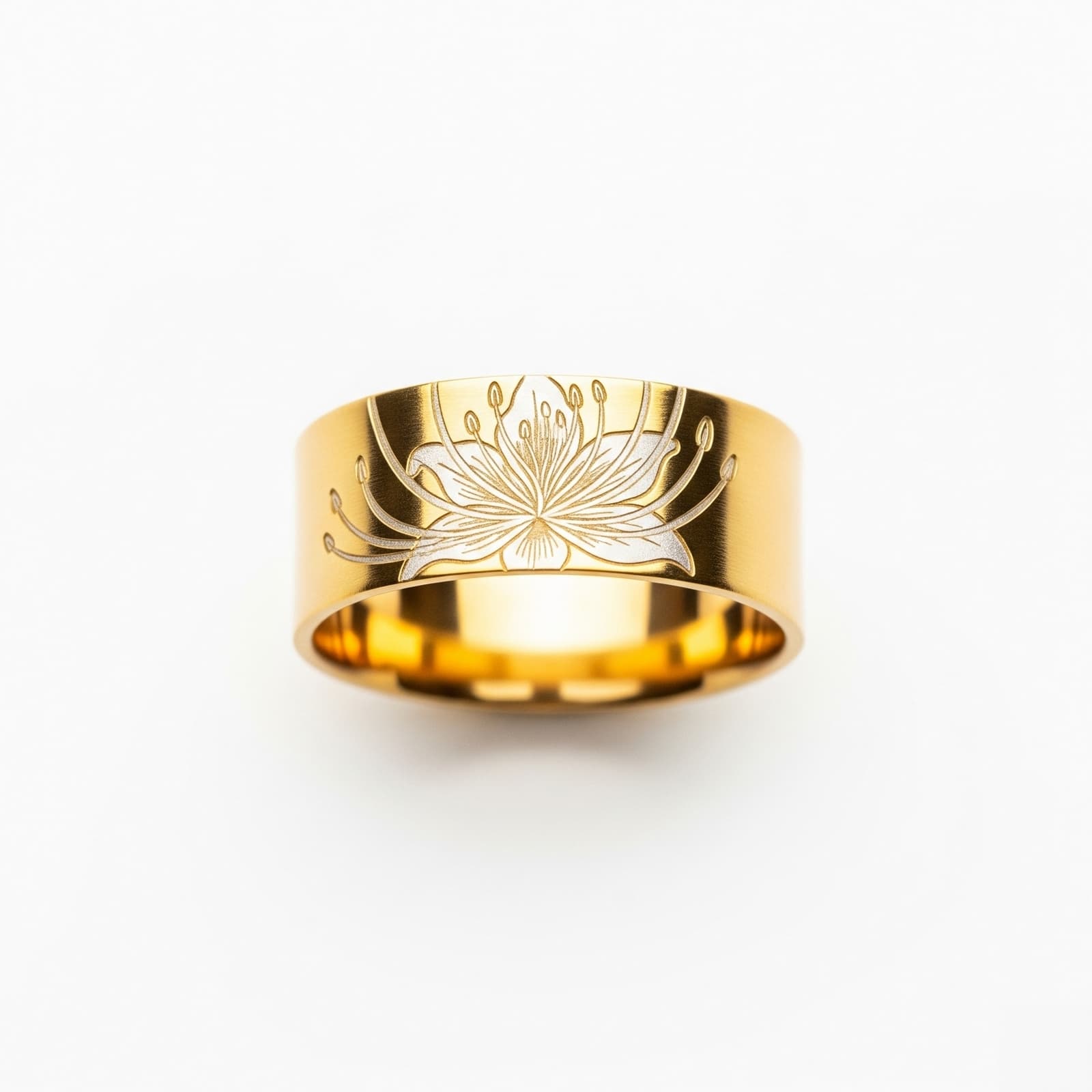 Dainty Keepsake Birth Flower Ring Personalized 12 Month Band in Engraved Gold