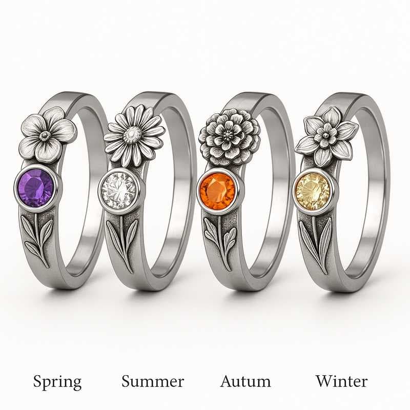Seasonal Charm: Custom Stainless Steel Birth Flower Rings for Every Occasion