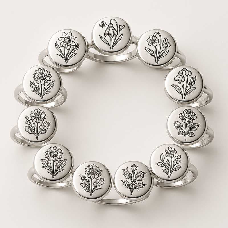 Festive & Seasonal Birth Flower Rings: Custom Stainless Steel Collections