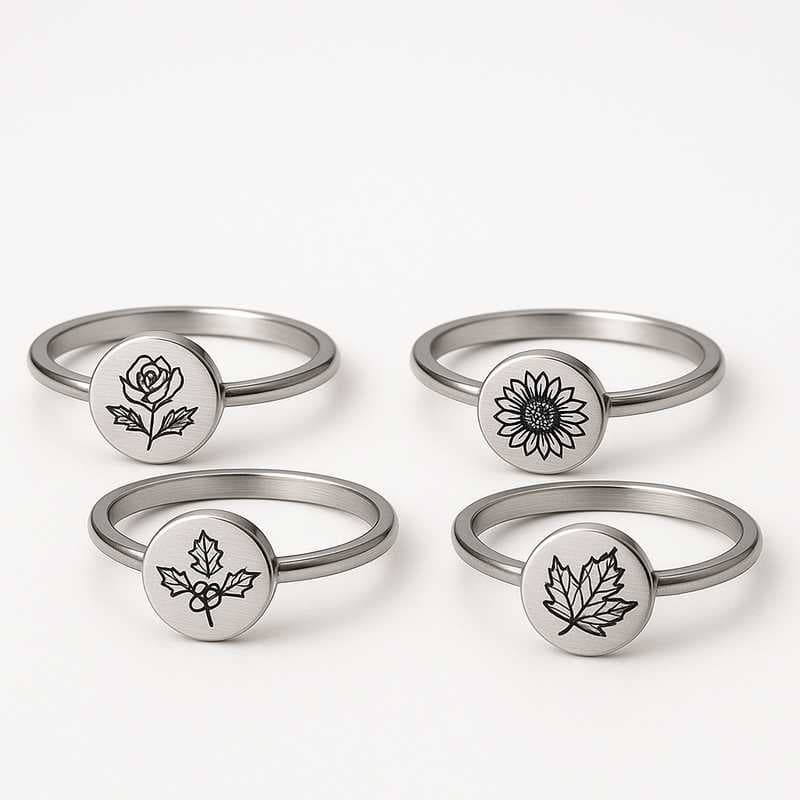 Festive & Seasonal Birth Flower Rings: Custom Stainless Steel Creations