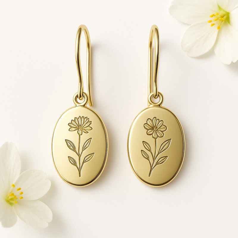 Custom Birth Month Flower Earrings with Personalized Floral Drop Design