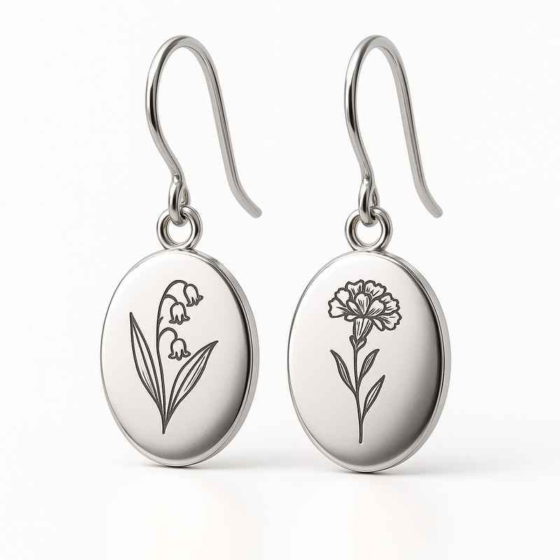 Custom Stainless Steel Birth Flower Earrings Personalized Floral Dangle Drop
