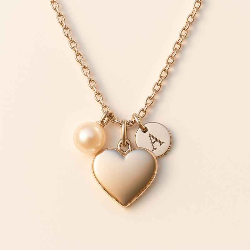 Dainty Stainless Steel Pearl Heart Necklace with Personalized Engraving Charm