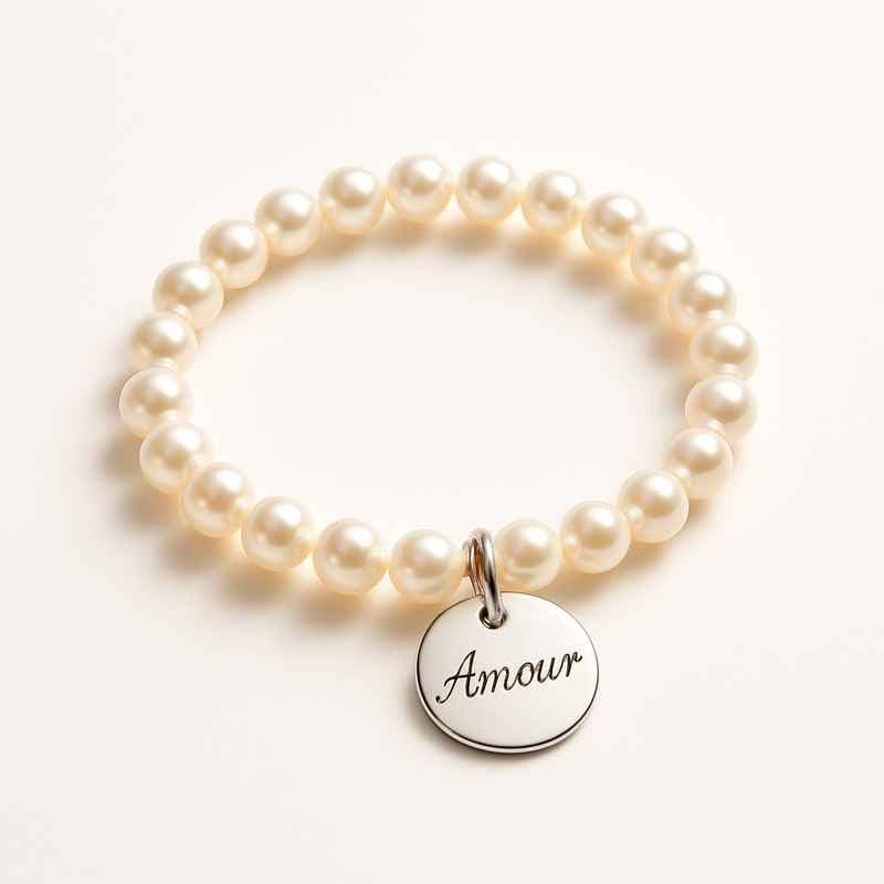 Dainty Personalized Pearl Bracelet with Romantic Stainless Steel Charm