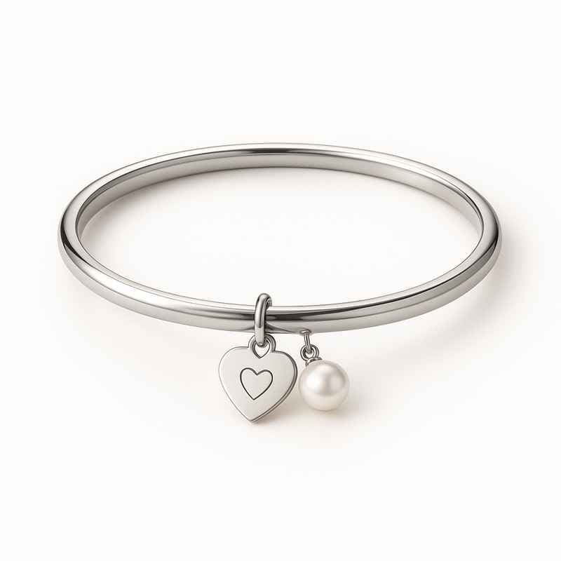 Dainty Romantic Charm Bracelet Personalized Stainless Steel Heart Engraved Pearl Love