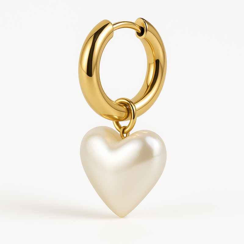 Trendy Personalized Pearl Heart Earrings Custom Gold Hoop Waterproof Stainless Steel Charm