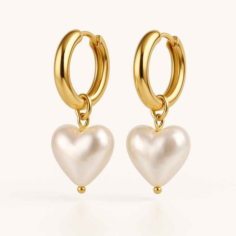 Trendy Personalized Pearl Heart Earrings Waterproof Gold Hoop