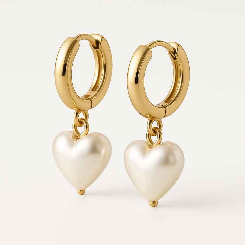 Trendy Pearl Heart Charm Earrings Personalized Gold Hoop Waterproof Stainless Steel Design