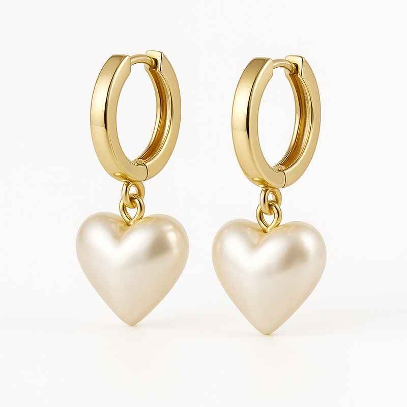 Trendy Pearl Heart Charm Earrings Personalized Gold Hoop